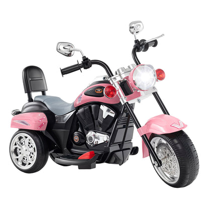 6V Powered Toddler 3-Wheel Motorbike Ride On Toy with Horn and Headlight-Black & Red - Heart Pink