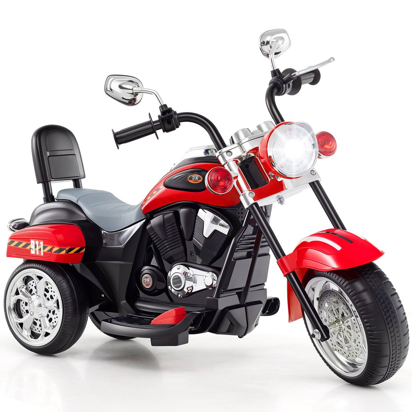 6V Powered Toddler 3-Wheel Motorbike Ride On Toy with Horn and Headlight-Black & Red - Black & Red