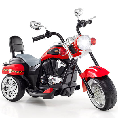 6V Powered Toddler 3-Wheel Motorbike Ride On Toy with Horn and Headlight-Black & Red - Black & Red