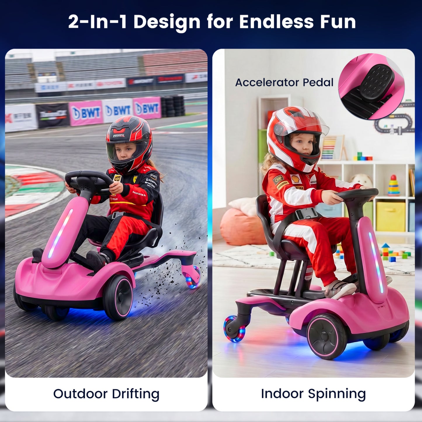 6V Kids Drift Car with Lights and Adjustable Seat