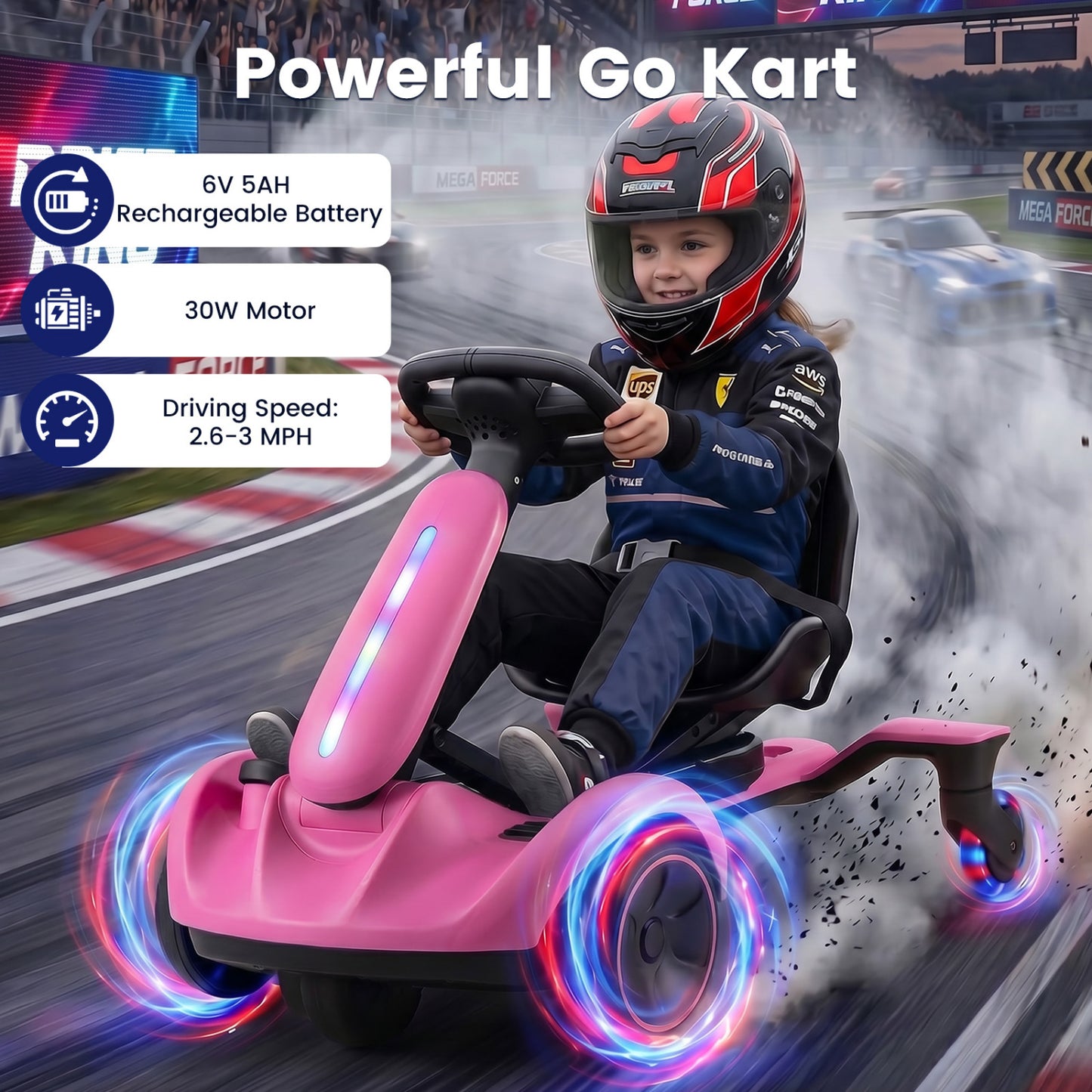 6V Kids Drift Car with Lights and Adjustable Seat
