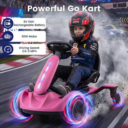 6V Kids Drift Car with Lights and Adjustable Seat