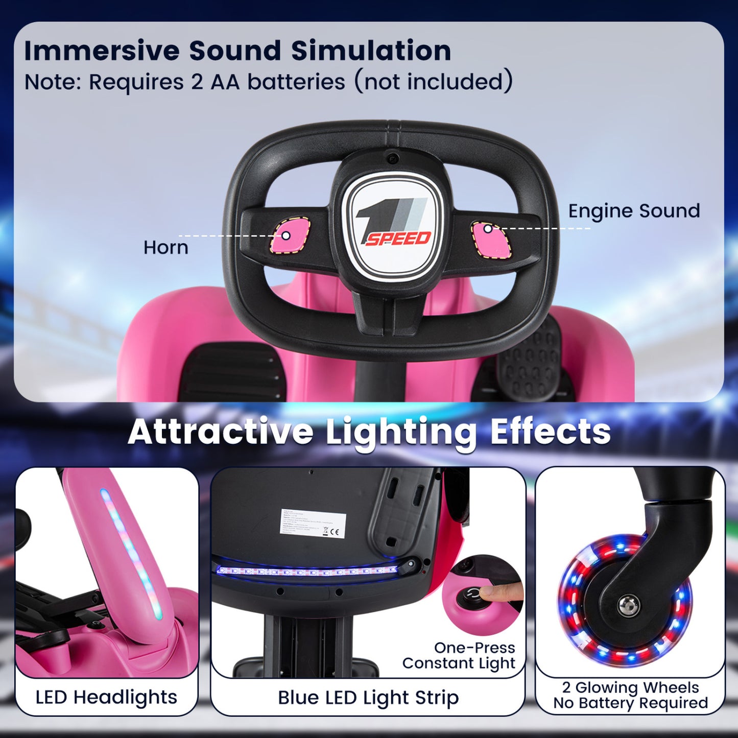 6V Kids Drift Car with Lights and Adjustable Seat
