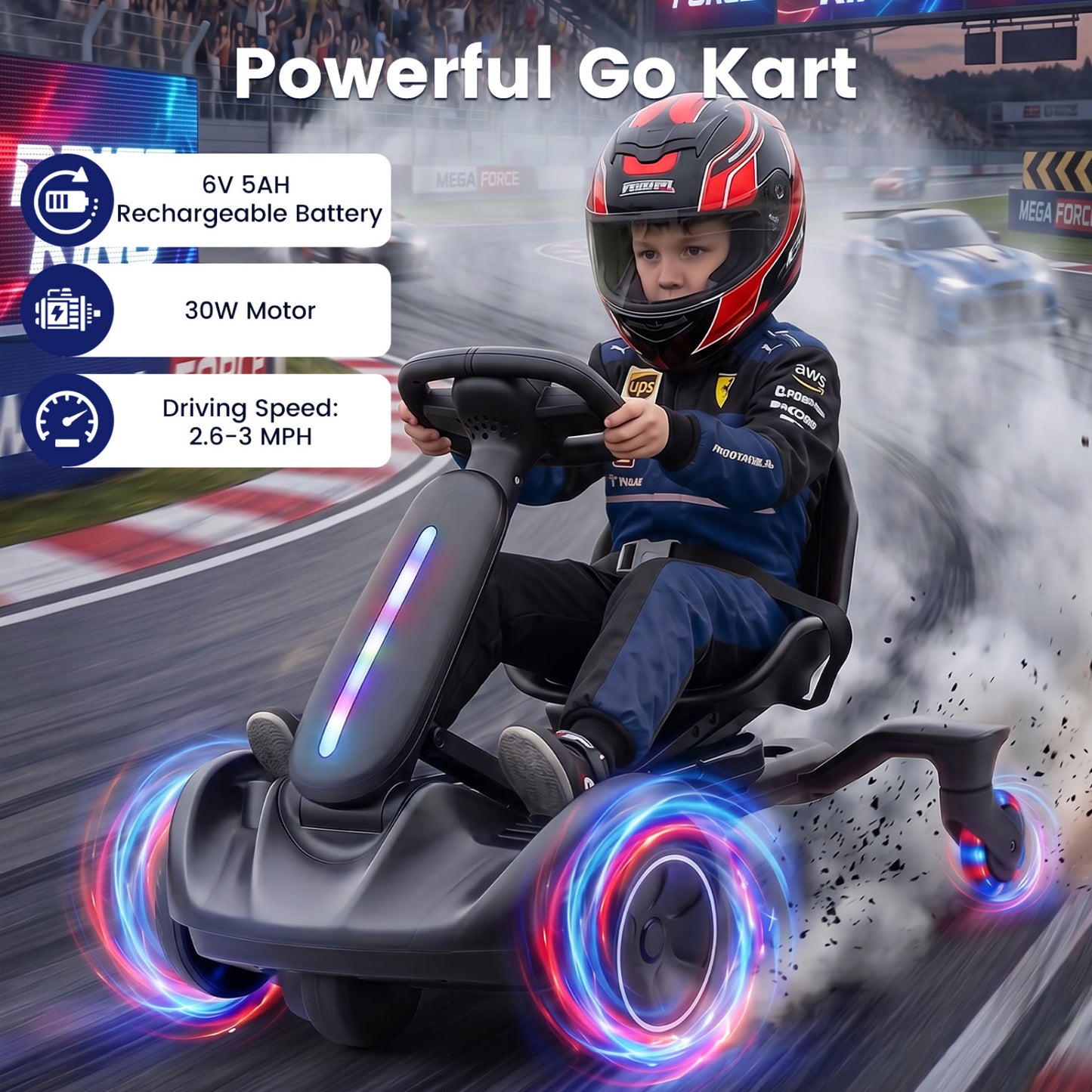 6V Kids Drift Car with Lights and Adjustable Seat