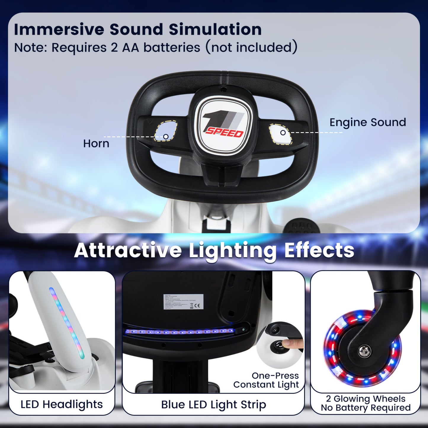 6V Kids Drift Car with Lights and Adjustable Seat
