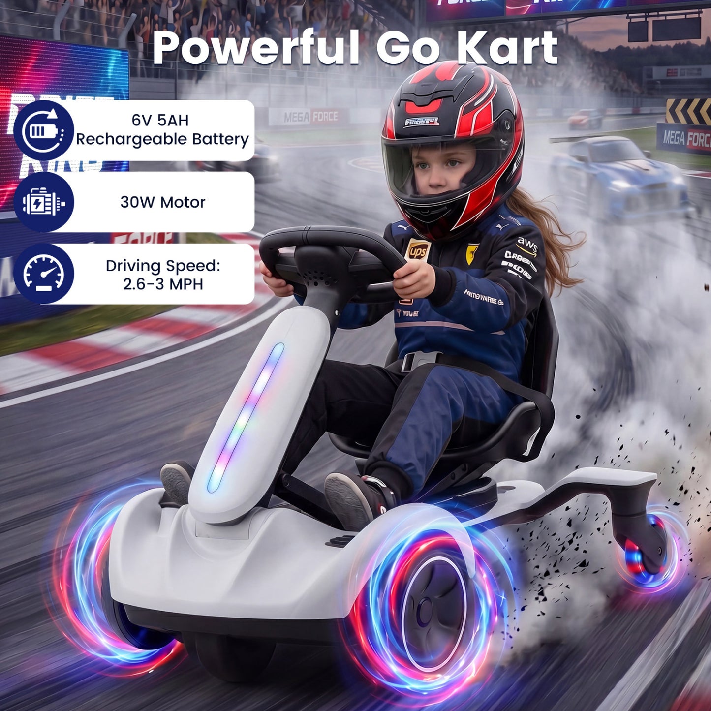6V Kids Drift Car with Lights and Adjustable Seat