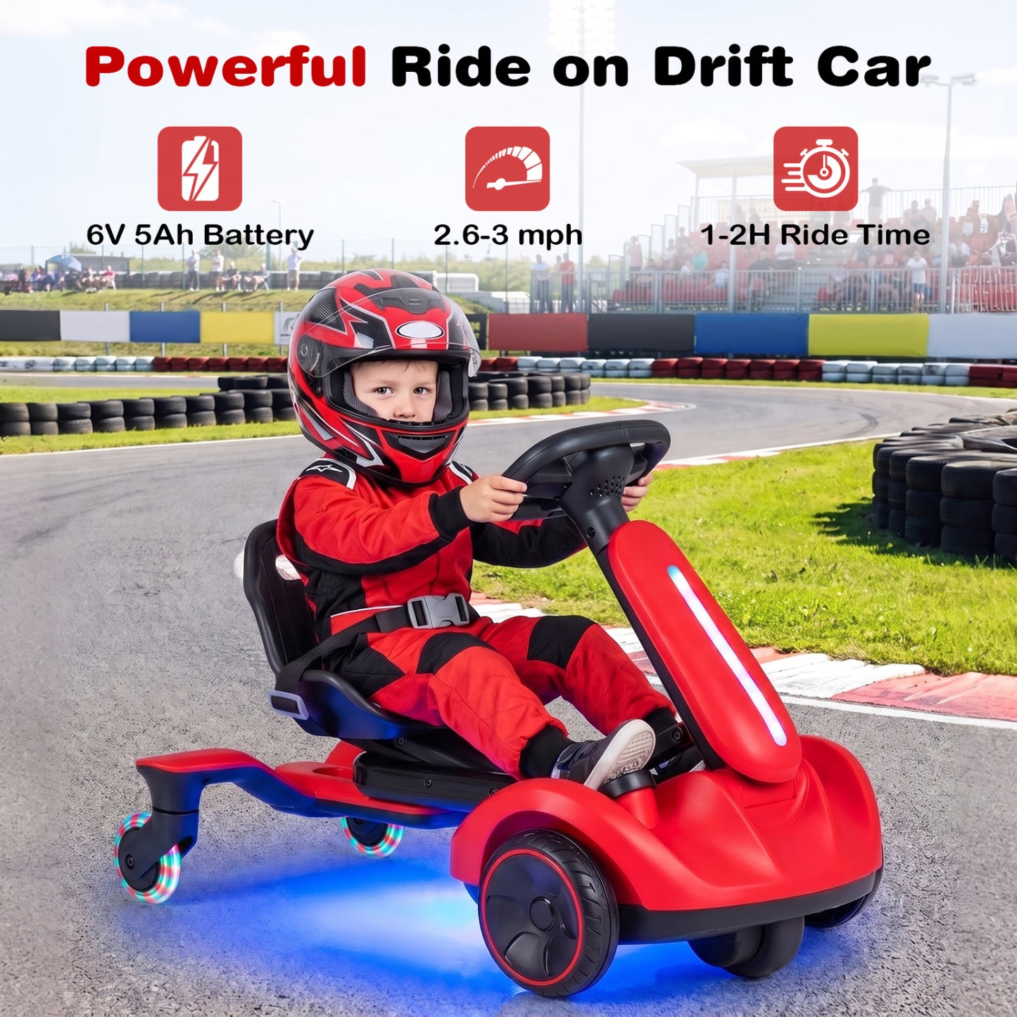 6V Kids Drift Car with Lights and Adjustable Seat