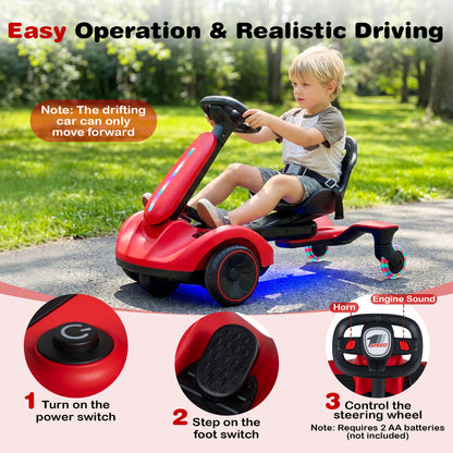 6V Kids Drift Car with Lights and Adjustable Seat