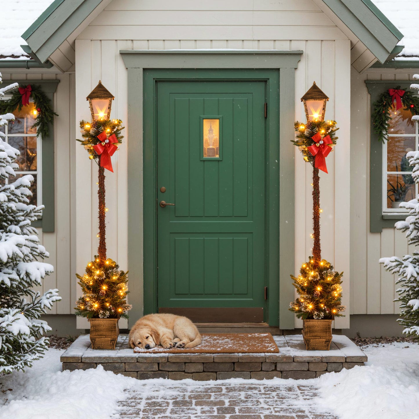 Pre-Lit Christmas Street Lamp Set of 2 - 6.1 Feet Tall