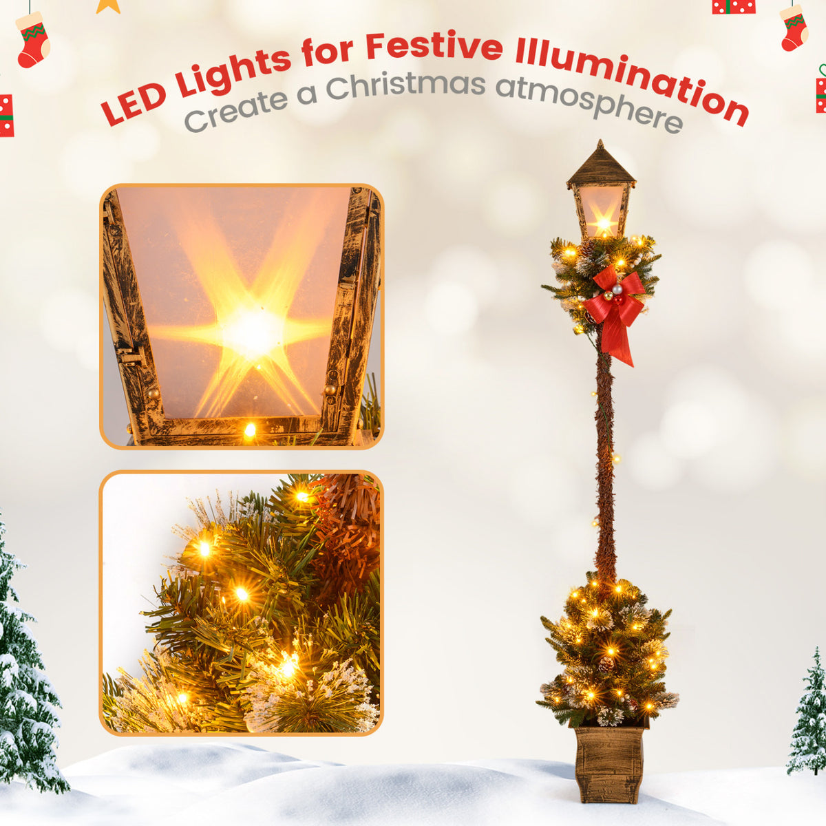 Pre-Lit Christmas Street Lamp Set of 2 - 6.1 Feet Tall