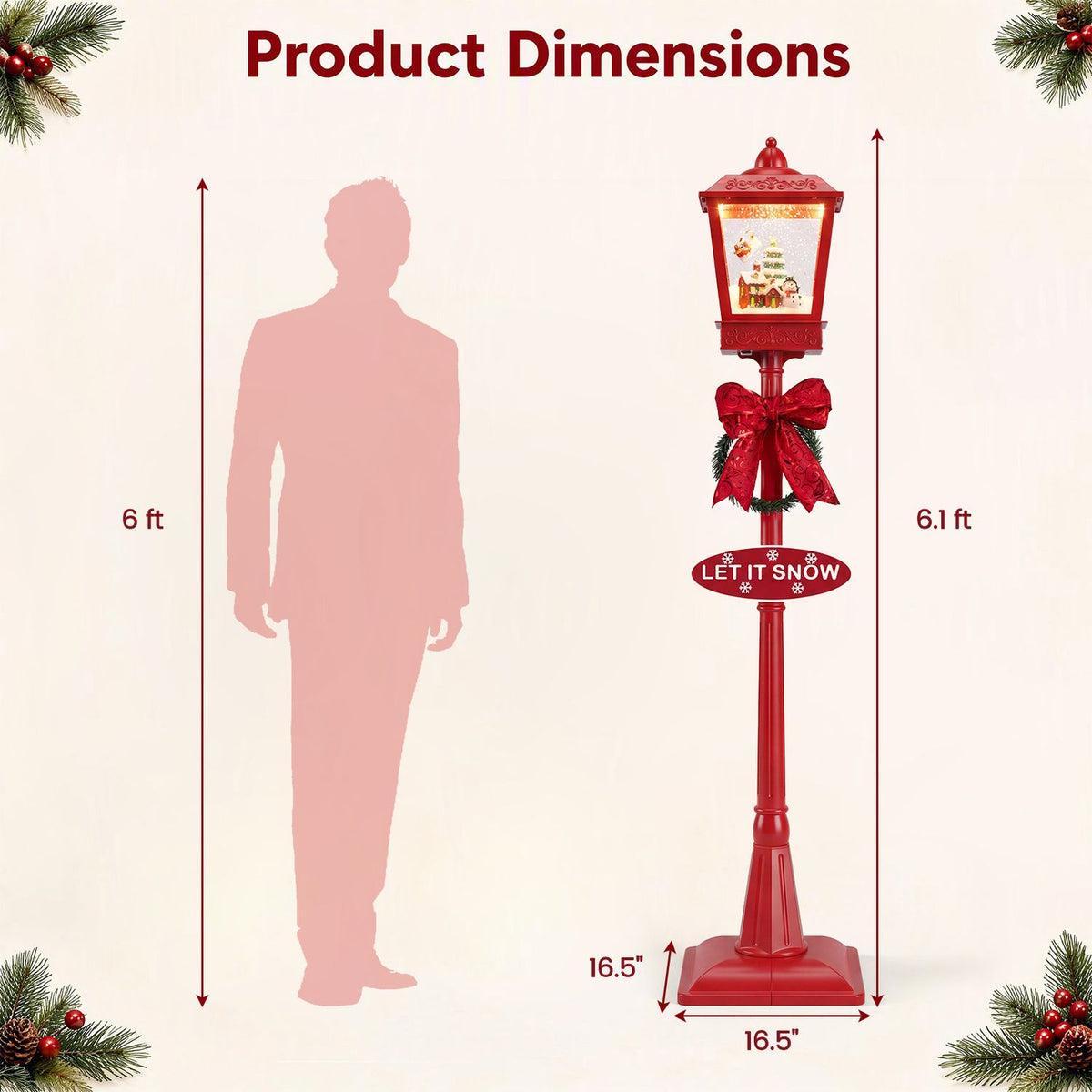 6.1 ft Musical Christmas Streetlight with LED Lights for Home Yard Porch-Red
