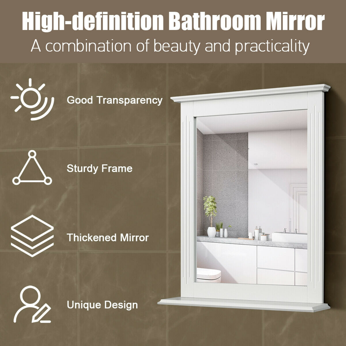 Wall-Mounted Multipurpose Vanity Mirror with Shelf