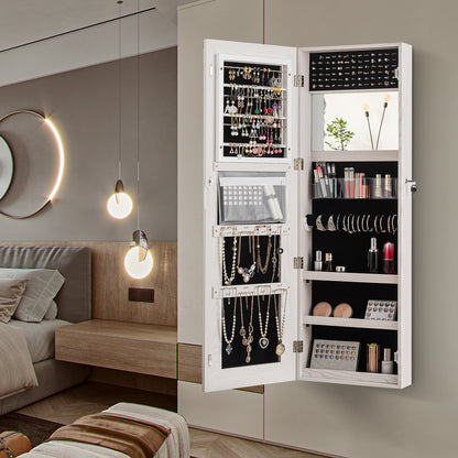 Lockable Storage Jewelry Cabinet with Frameless Mirror-White