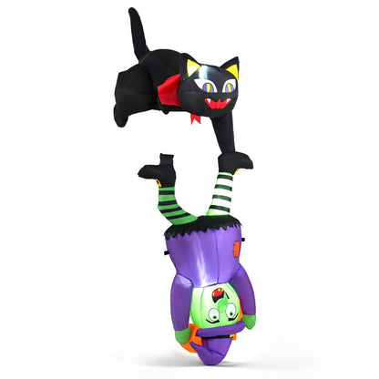 Hanging Inflatable Witch with Black Cat 6.2 FT LED Lights