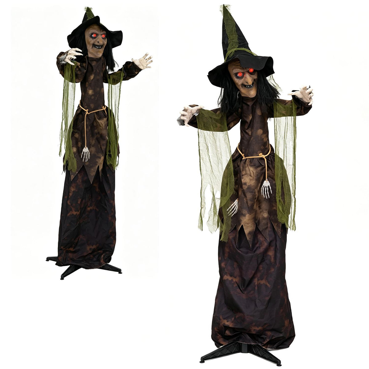 6.2 Ft. Halloween Animated Witch Decoration with Red Glowing Eyes