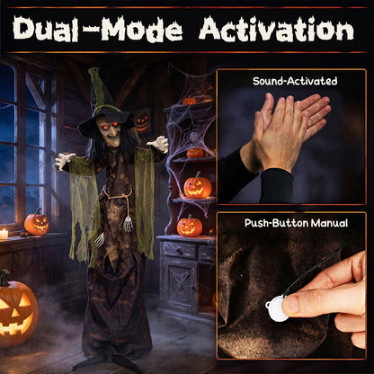 6.2 Ft. Halloween Animated Witch Decoration with Red Glowing Eyes
