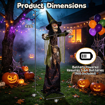 6.2 Ft. Halloween Animated Witch Decoration with Red Glowing Eyes