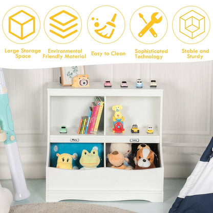 Kids Floor Cabinet Multi-Functional Bookcase -White - White