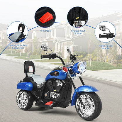 6V Powered Toddler 3-Wheel Motorbike Ride On Toy with Horn and Headlight-Black and White