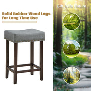 2 Pieces Nailhead Saddle Bar Stools with Fabric Seat and Wood Legs-Gray
