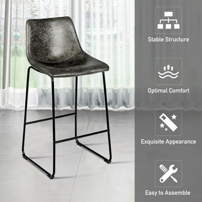 Set of 2 Bar Stool Faux Suede Upholstered Chairs-Gray