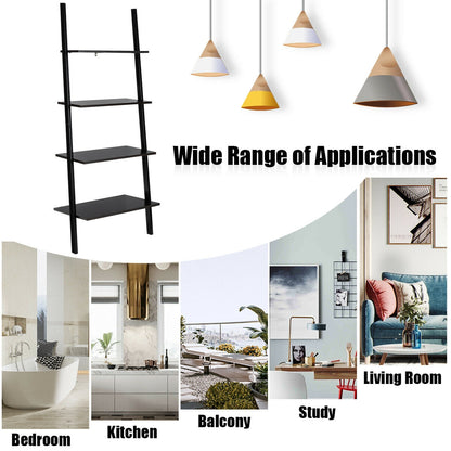4-Tier Industrial Leaning Wall Bookcase-Black