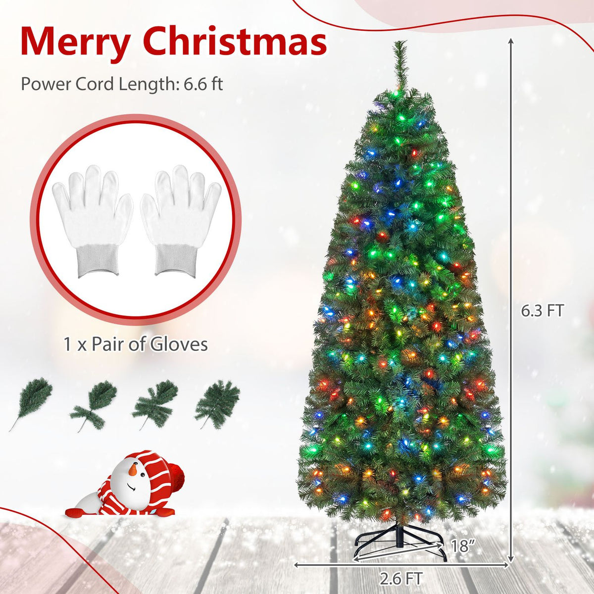 6.3 FT Smart Pencil Christmas Tree with Pre