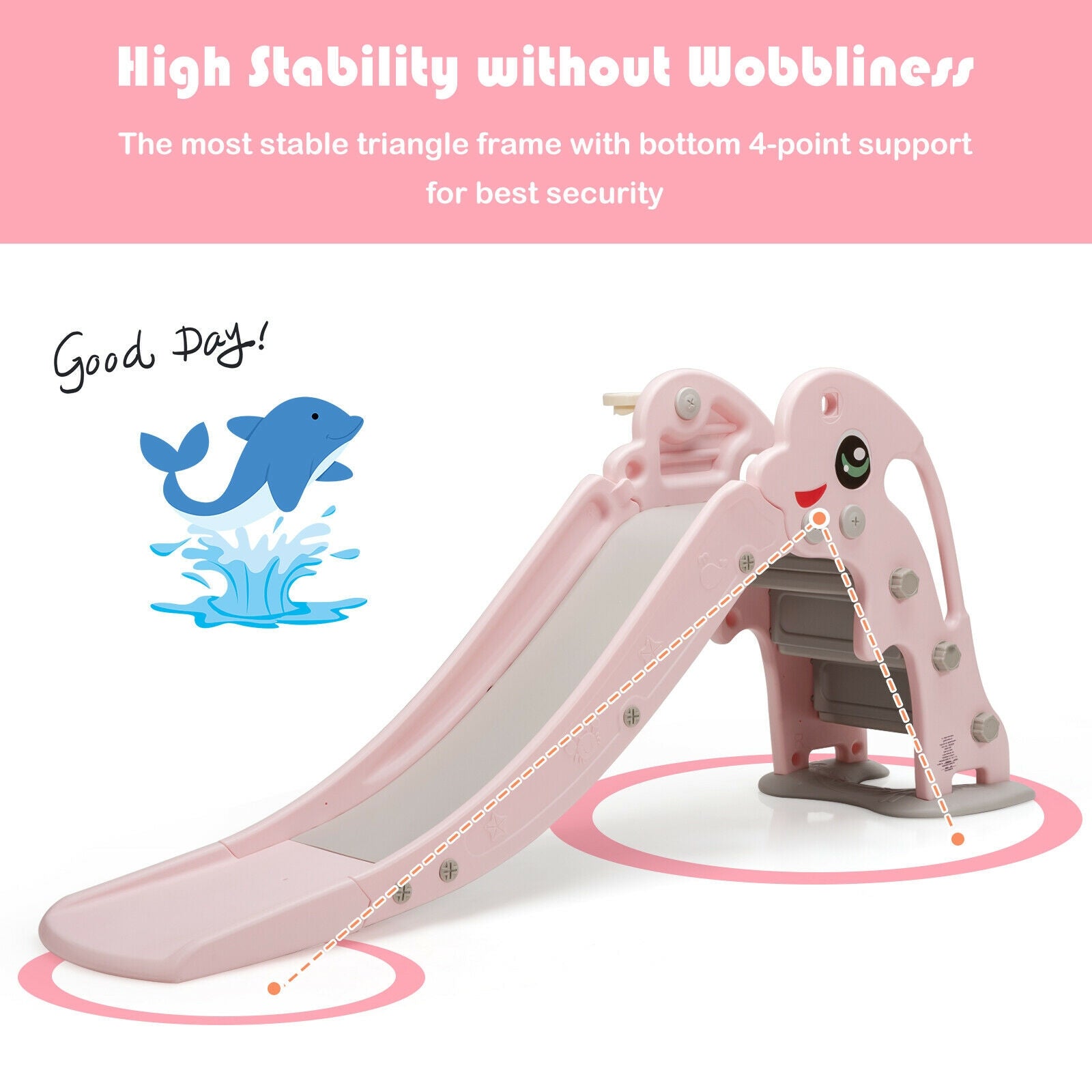 3-in-1 Kids Climber Slide Play Set with Basketball Hoop and Ball-Pink