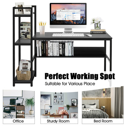 59-Inch Computer Desk Home Office Workstation 4-Tier Storage Shelves-Black