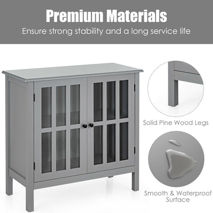 Glass Door Sideboard Console Storage Buffet Cabinet-Gray