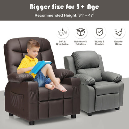 Kids Recliner Chair with Cup Holder and Footrest for Children-Black - Brown
