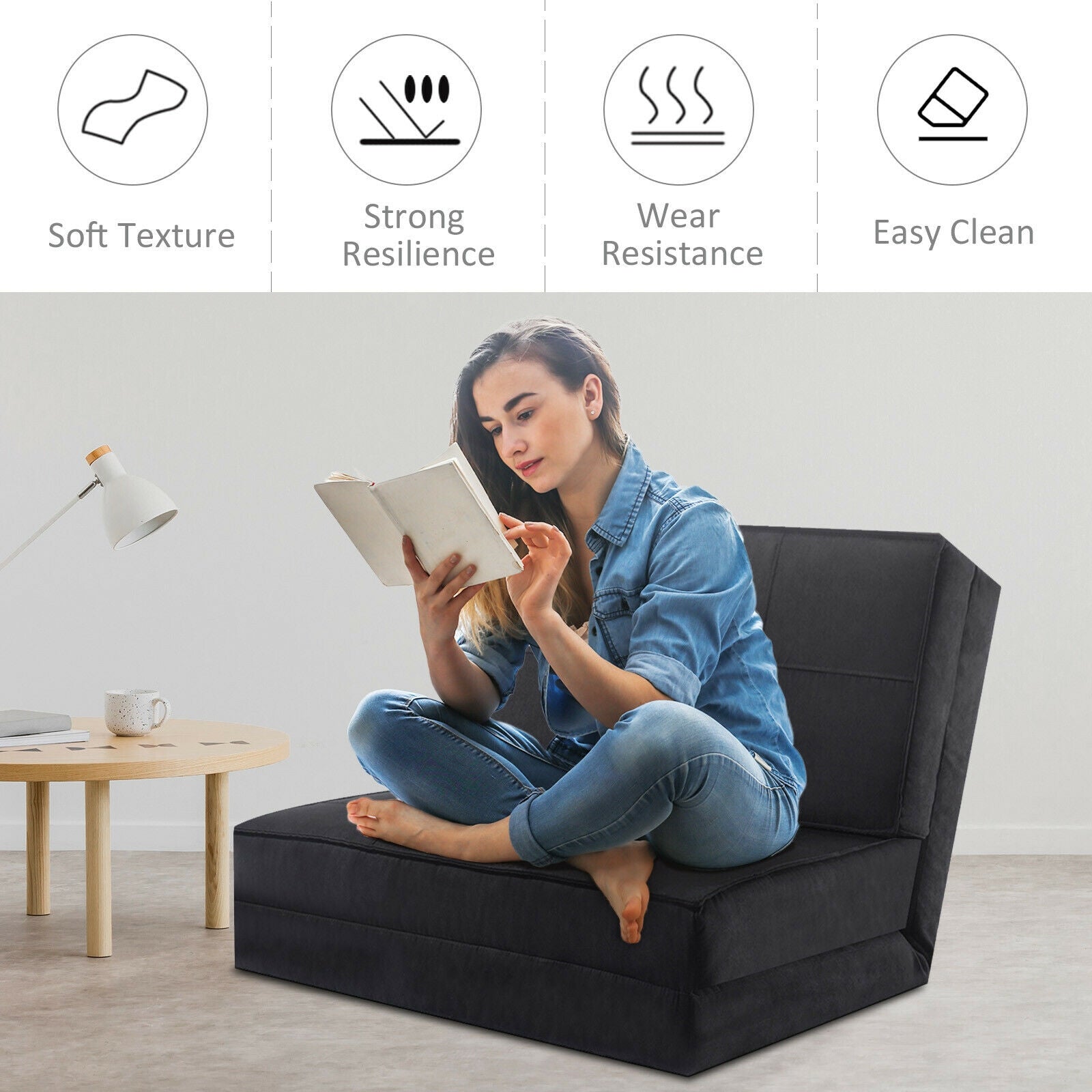 High Quality Fam Convertible Lounger Folding Sofa Sleeper Bed-Black