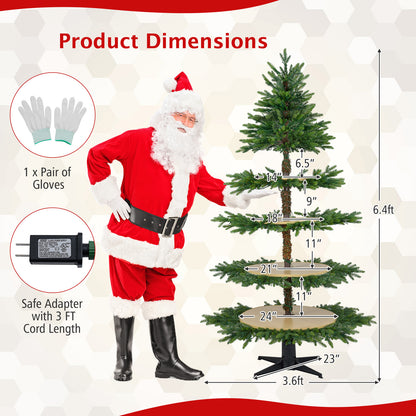 6.4 FT Rotating Christmas Tree 4-Tier Artificial Xmas Tree with 280 Branch Tips and 220 LED Lights