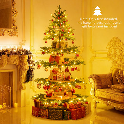 6.4 FT Rotating Christmas Tree 4-Tier Artificial Xmas Tree with 280 Branch Tips and 220 LED Lights