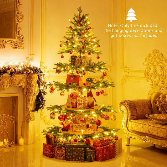 6.4 FT Rotating Christmas Tree 4-Tier Artificial Xmas Tree with 280 Branch Tips and 220 LED Lights