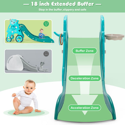 4-in-1 Foldable Baby Slide Toddler Climber Slide PlaySet with Ball-Green