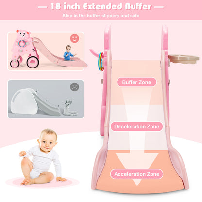 4-in-1 Foldable Baby Slide Toddler Climber Slide PlaySet with Ball-Pink