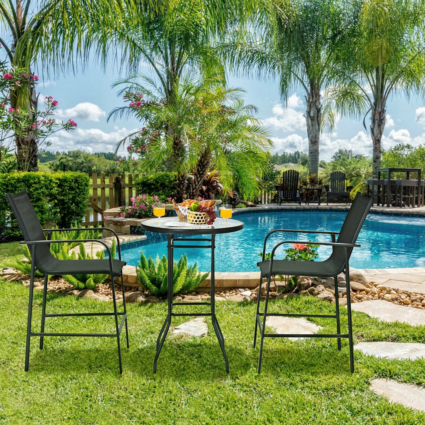 3 Pieces Outdoor Patio Bar Table Stool Set