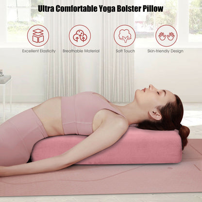 Yoga Bolster Pillow with Washable Cover and Carry Handle-Green - Pink