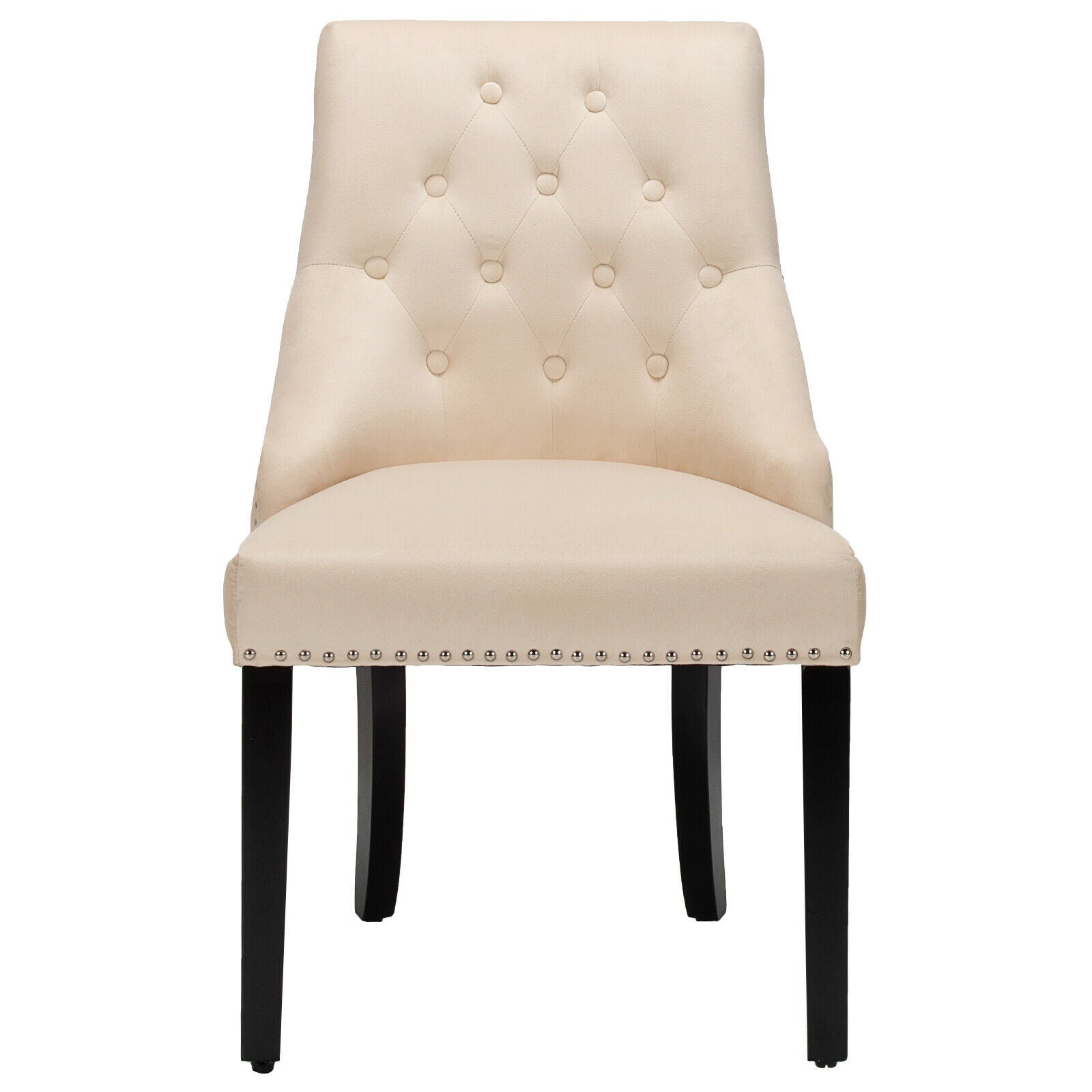 Modern Upholstered Button-Tufted Dining Chair with Naild Trim-Beige