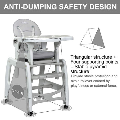 3-in-1 Baby High Chair with Lockable Universal Wheels