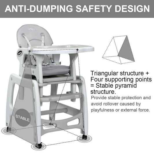 3-in-1 Baby High Chair with Lockable Universal Wheels