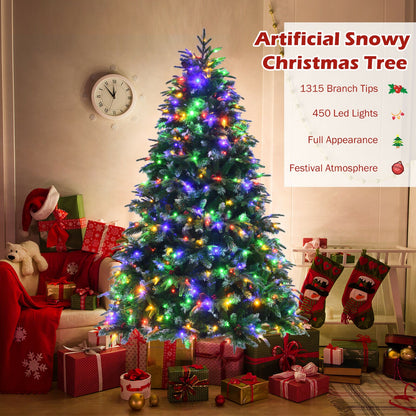 Pre-Lit Snowy Christmas Hinged Tree with Multi-Color Lights-7'