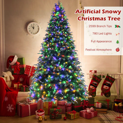 Pre-Lit Snowy Christmas Hinged Tree with Multi-Color Lights-9'