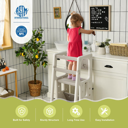 Kids Kitchen Step Stool with Double Safety Rails -Brown - Gray