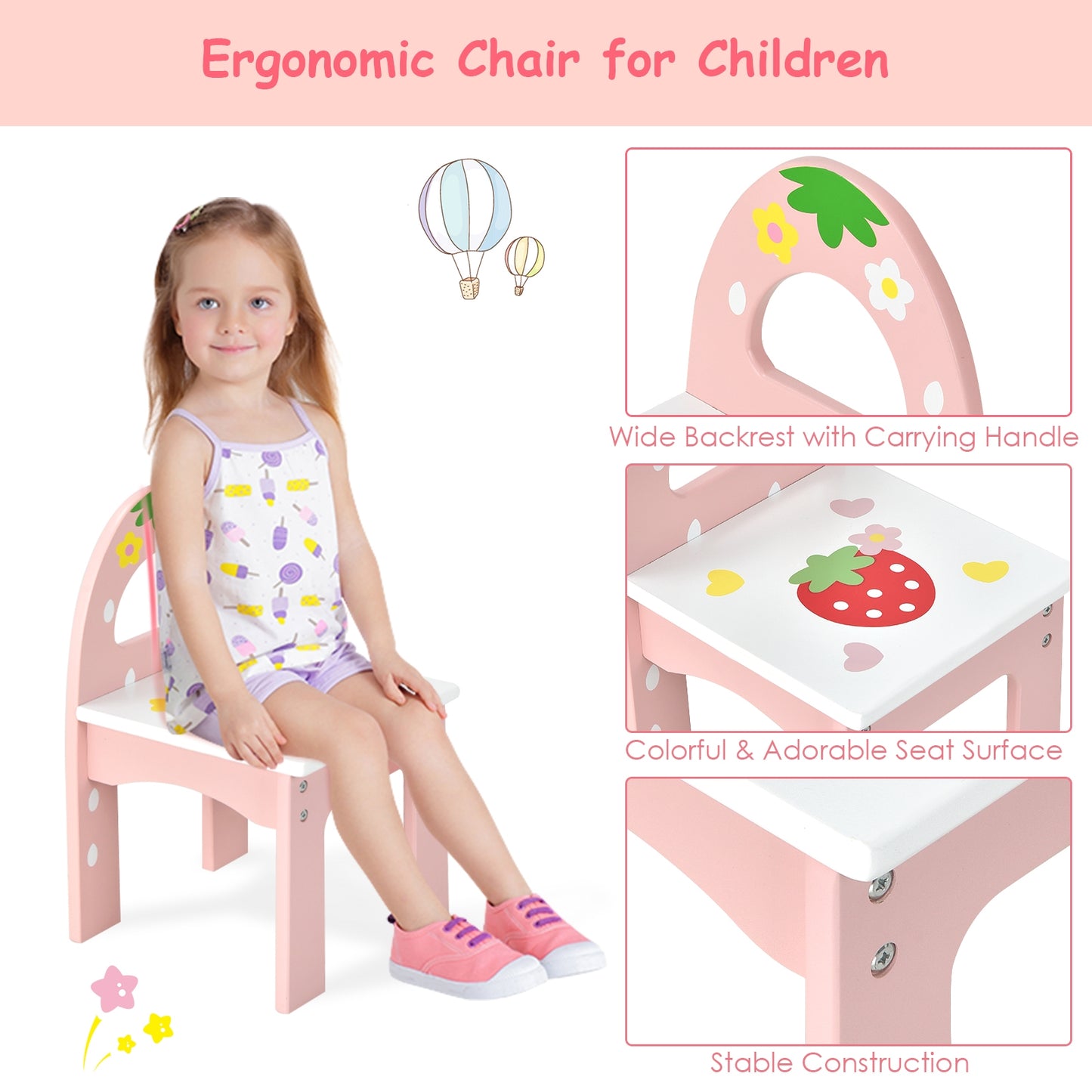 Kids Vanity Princess Makeup Dressing Table Chair Set with Tri-fold Mirror
