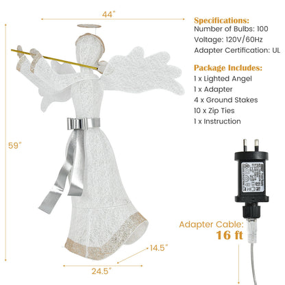 Pre-Lit Angel Christmas Decoration with 100 LED Lights