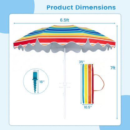Beach Umbrella 6.5 FT with UPF 50+ Sun Protection & Sand Anchor