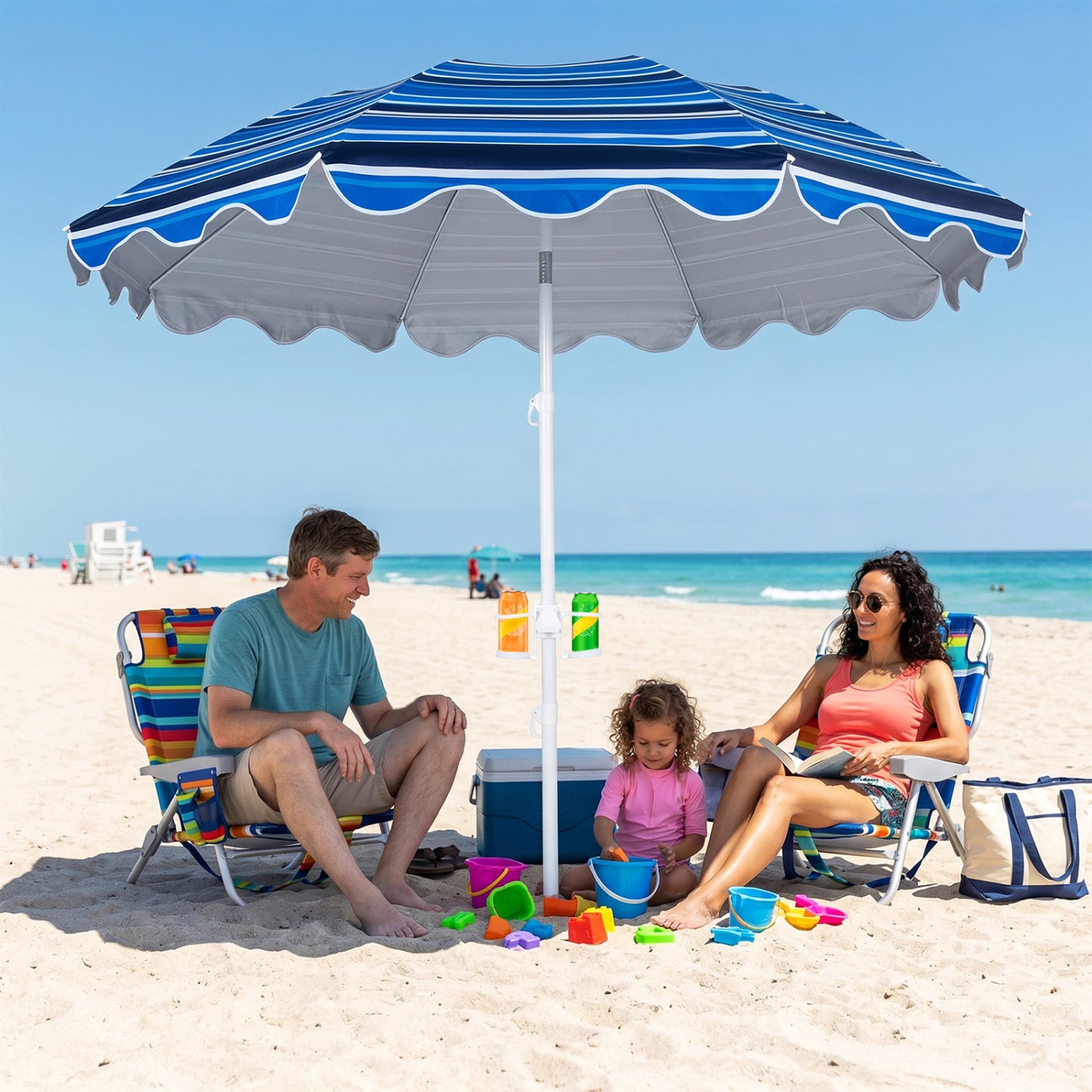 Beach Umbrella 6.5 FT with UPF 50+ Sun Protection & Sand Anchor