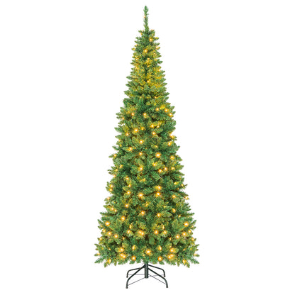 6.5 Feet / 7.5 Feet Pre-Lit Hinged Artificial Pencil Christmas Tree-7.5 Feet